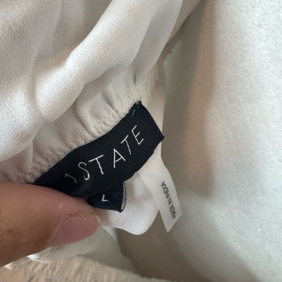 NWT 1.State Womens Bon Voyage Satin Polka Dot Blouse White Size L - Picture 7 of 7